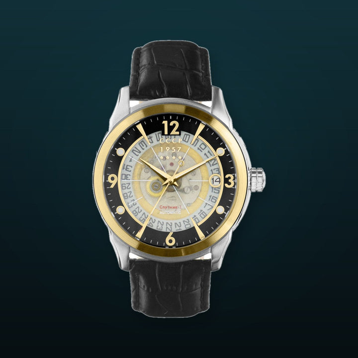 SPUTNIK-1 AUTOMATIC Black / Black Leather Black Dial