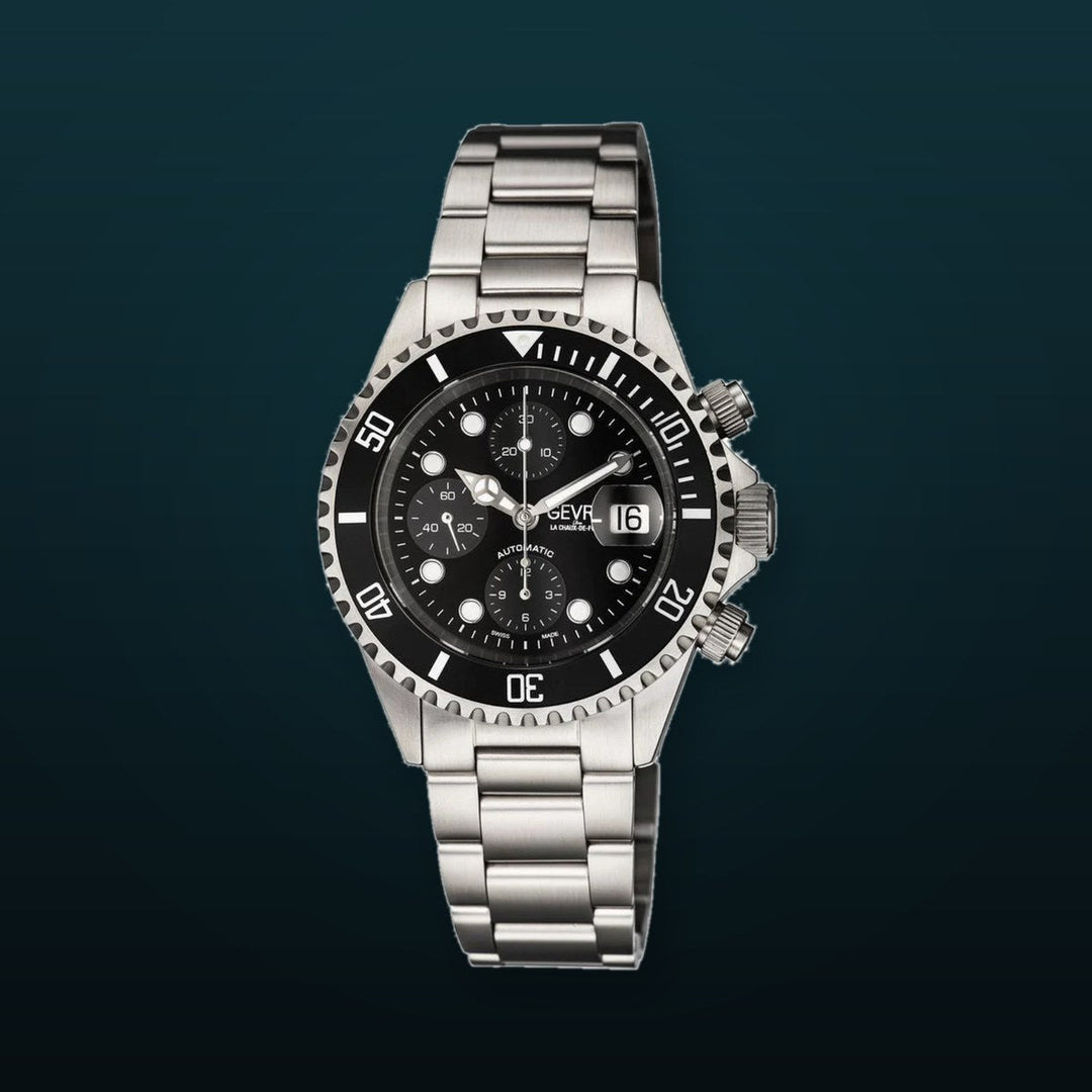 Wall Street Gevril Sellita SW500 Automatic Swiss Made Chronograph Ceramic Bezel Black | Black Dial