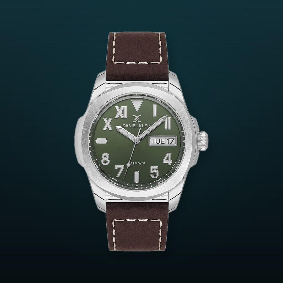Premium Leather Aviator 5 ATM Brown / Green Dial Green Dial
