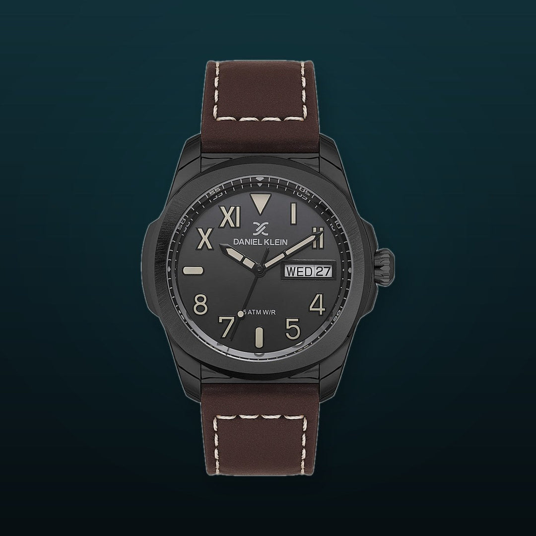 Premium Leather Aviator 5 ATM Black / Brown Black Dial