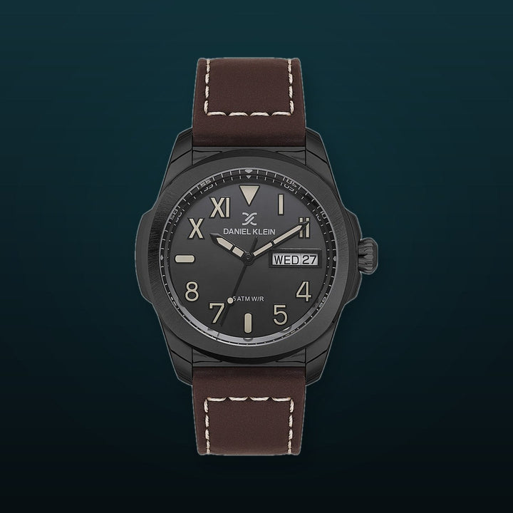 Premium Leather Aviator 5 ATM Black / Brown Black Dial