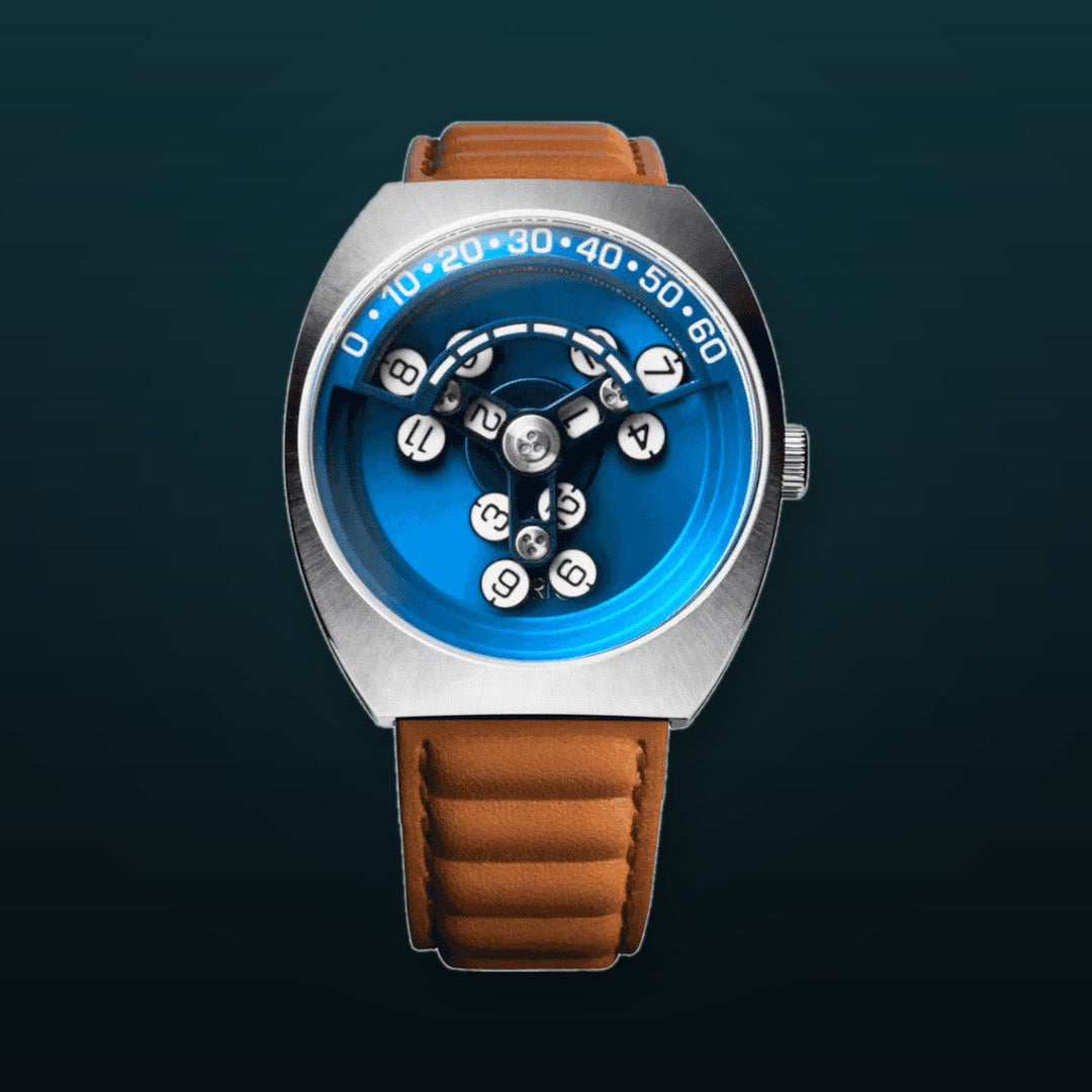 Scrambler Automatic Wandering Hour Blue Tan Blue Dial