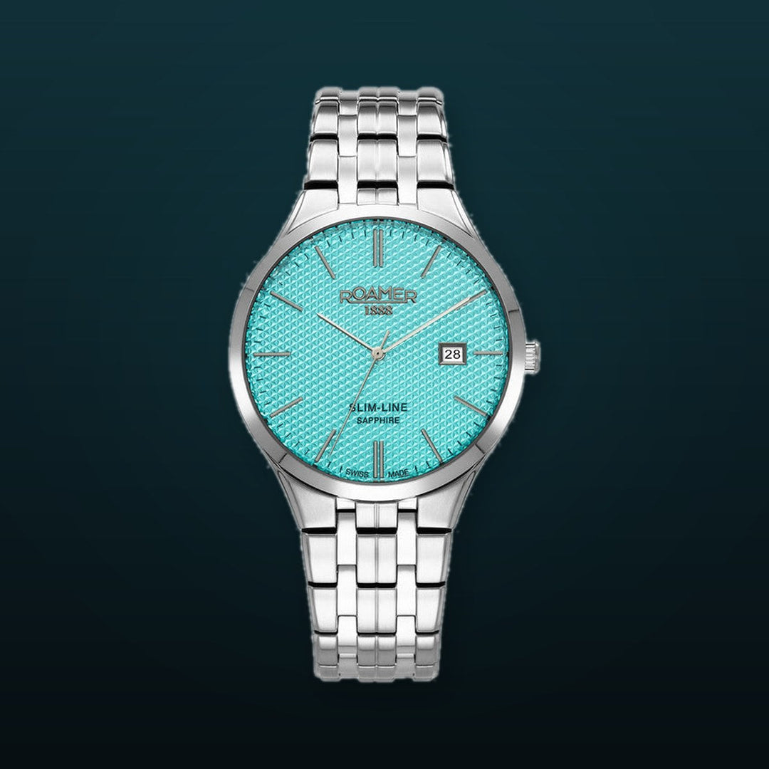 Slim-Line Classic Sky blue dial, stainless steel bracelet Sky Blue Dial