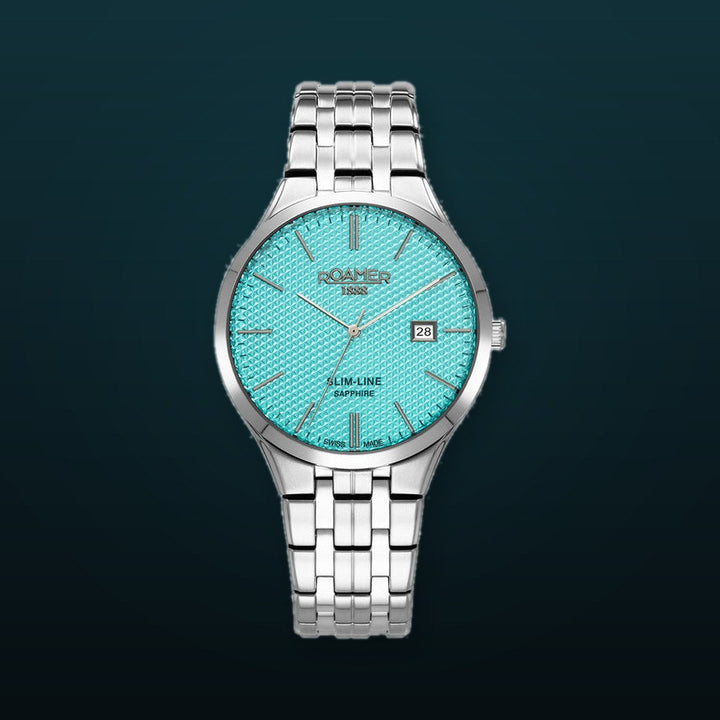 Slim-Line Classic Sky blue dial, stainless steel bracelet Sky Blue Dial