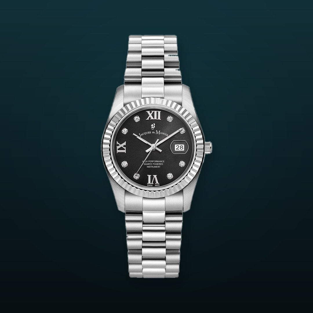 Inspiration Roman Black dial, silver stainless steel bracelet Black Dial