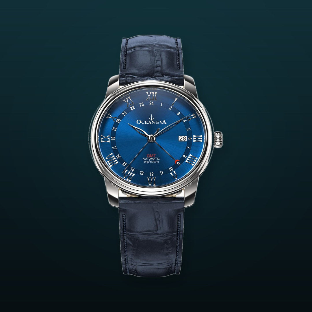 OceanTrek Automatic GMT 200m Silver Bezel |Blue Dial