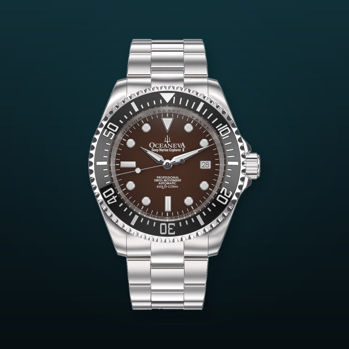 Deep Marine Explorer Swiss Automatic II Silver bezel | Brown Dial