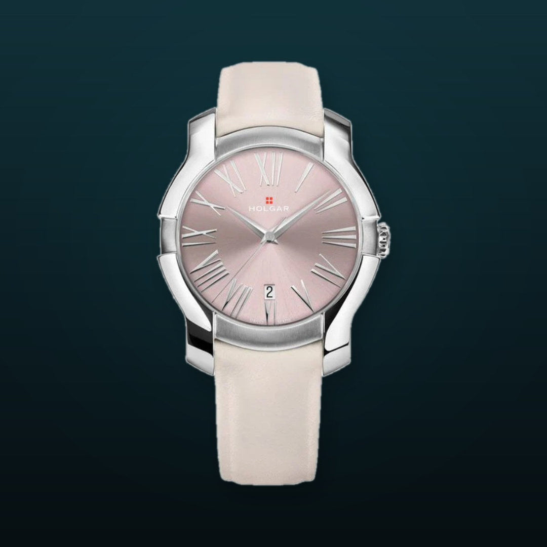 Women's Pink Dial, Stainless Steel Case and Off-White Leather Strap | Pink Dial