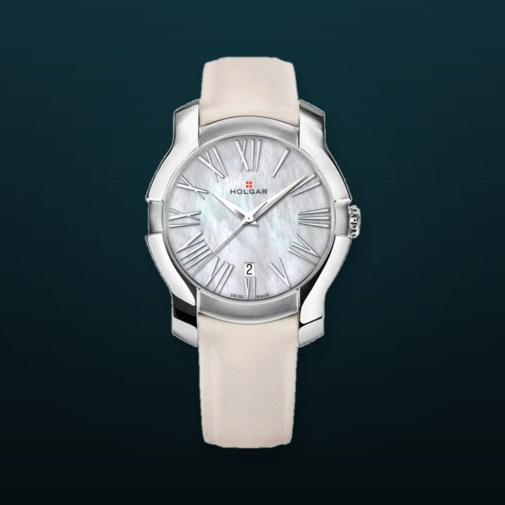 Women's White Mother of Pearl Dial, Stainless Steel Case and Cream Leather Strap | White MOP Dial