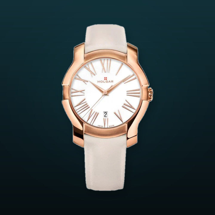 Women's White Dial, 5N Rose Gold Case and Cream Leather Strap | White Dial