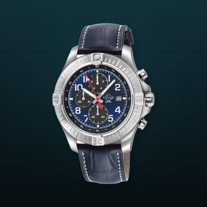 T38 GV2 Swiss Quartz Chronograph, 316L Case, Blue Enamel Dial, Blue Handmade Italian Leather Strap | Blue Enamel Dial