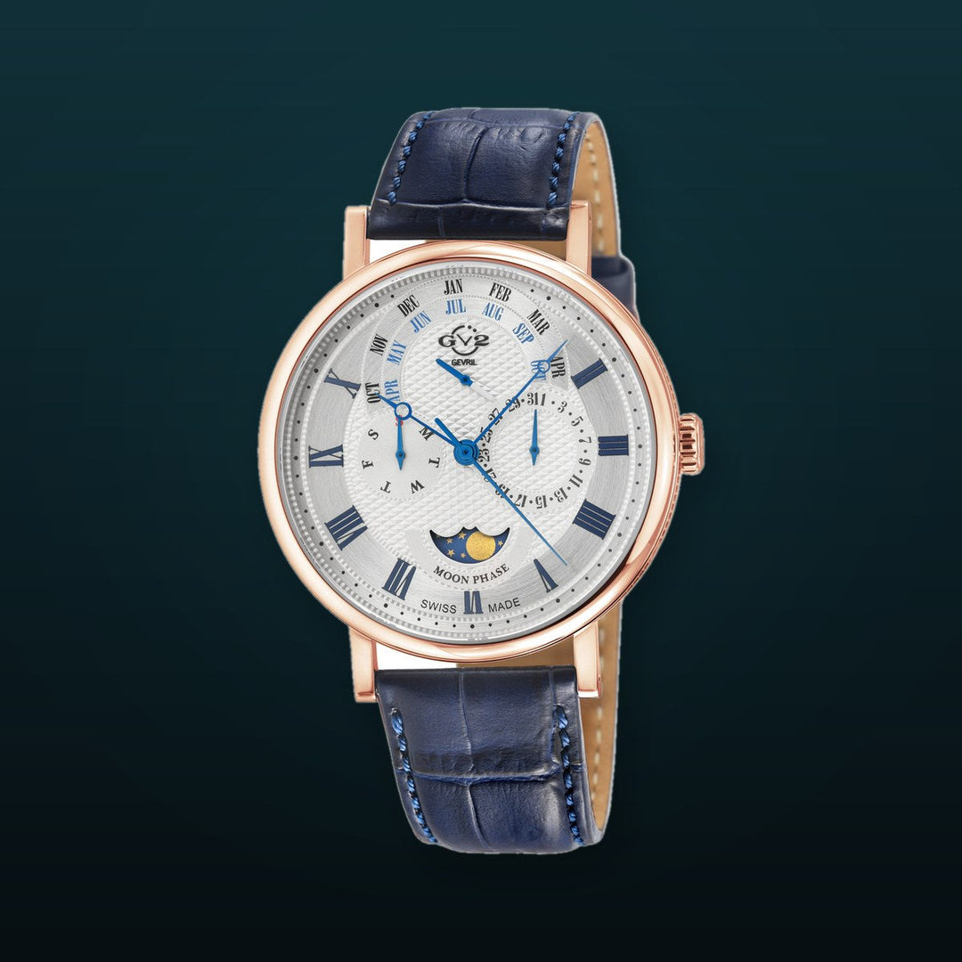 Maestro GV2 Swiss Quartz, IPRG Case, White Dial, Blue Italian Leather Strap | White Dial