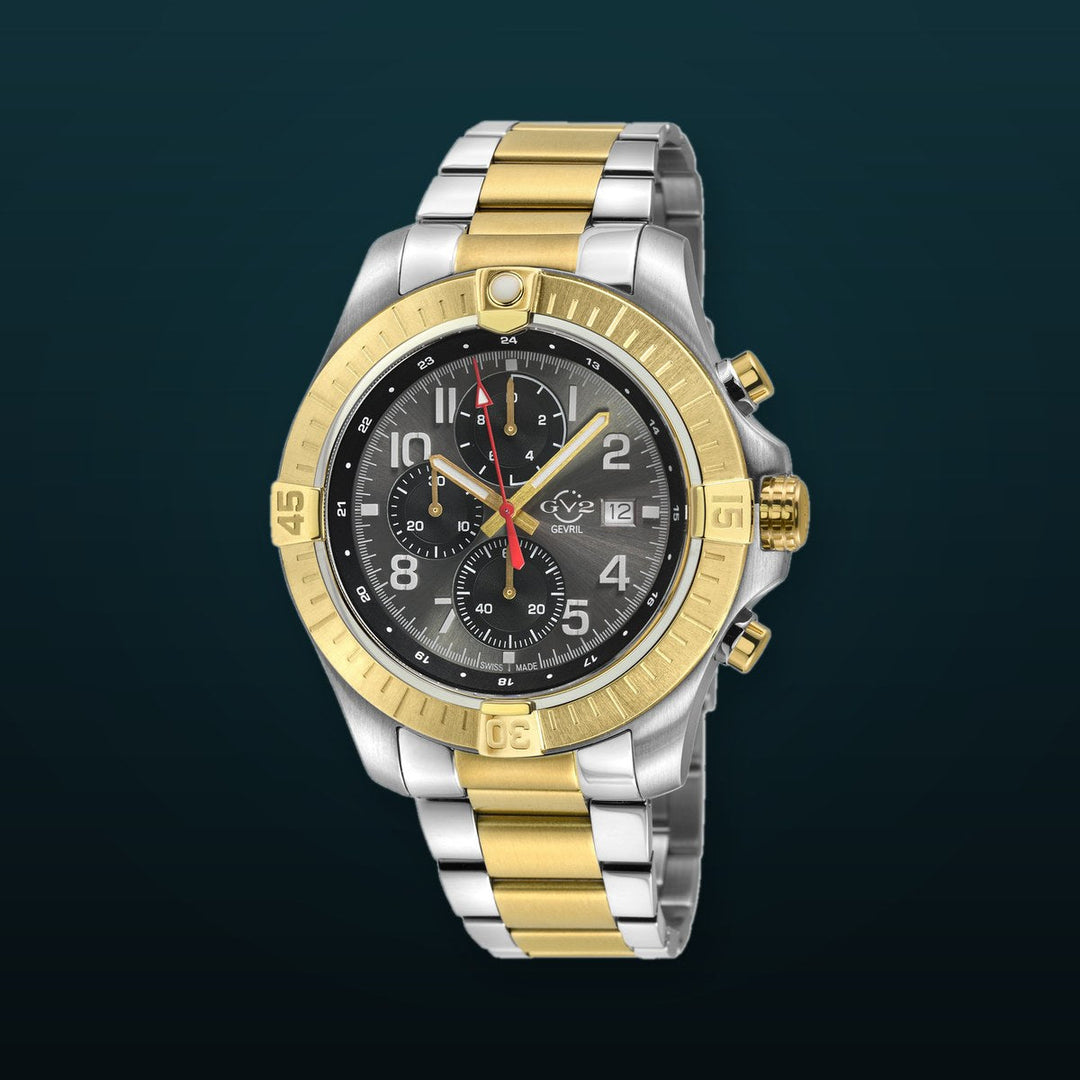 T38 GV2 Swiss Quartz Chronograph, 316L IPYG Case, Black Enamel Dial, Two toned316L IPYG  Bracelet | Green Dial