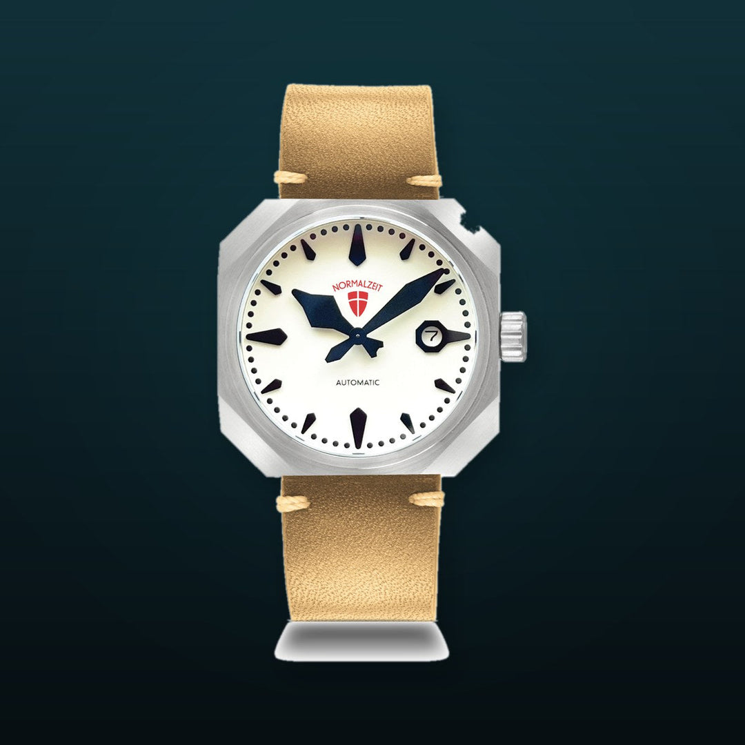 Der Adjutant Stainless Steel / Tan Leather Strap | White Dial
