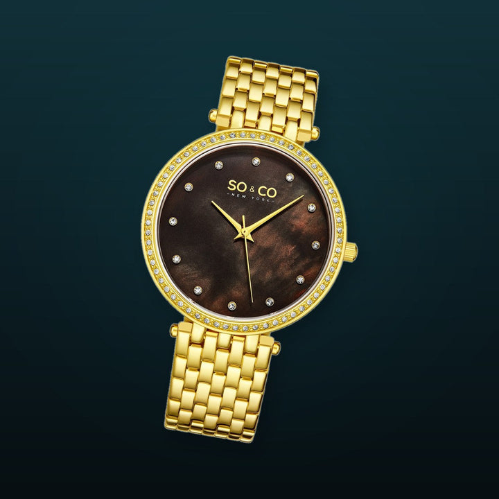 Madison 5334 Black Mother-of-pearl/ Gold Toned Bracelet | Black Mother of Pearl Dial