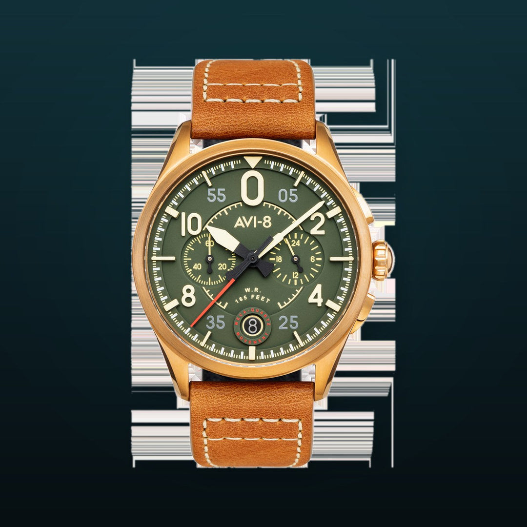Spitfire Lock Chronograph Watch Green / Leather | Green Dial