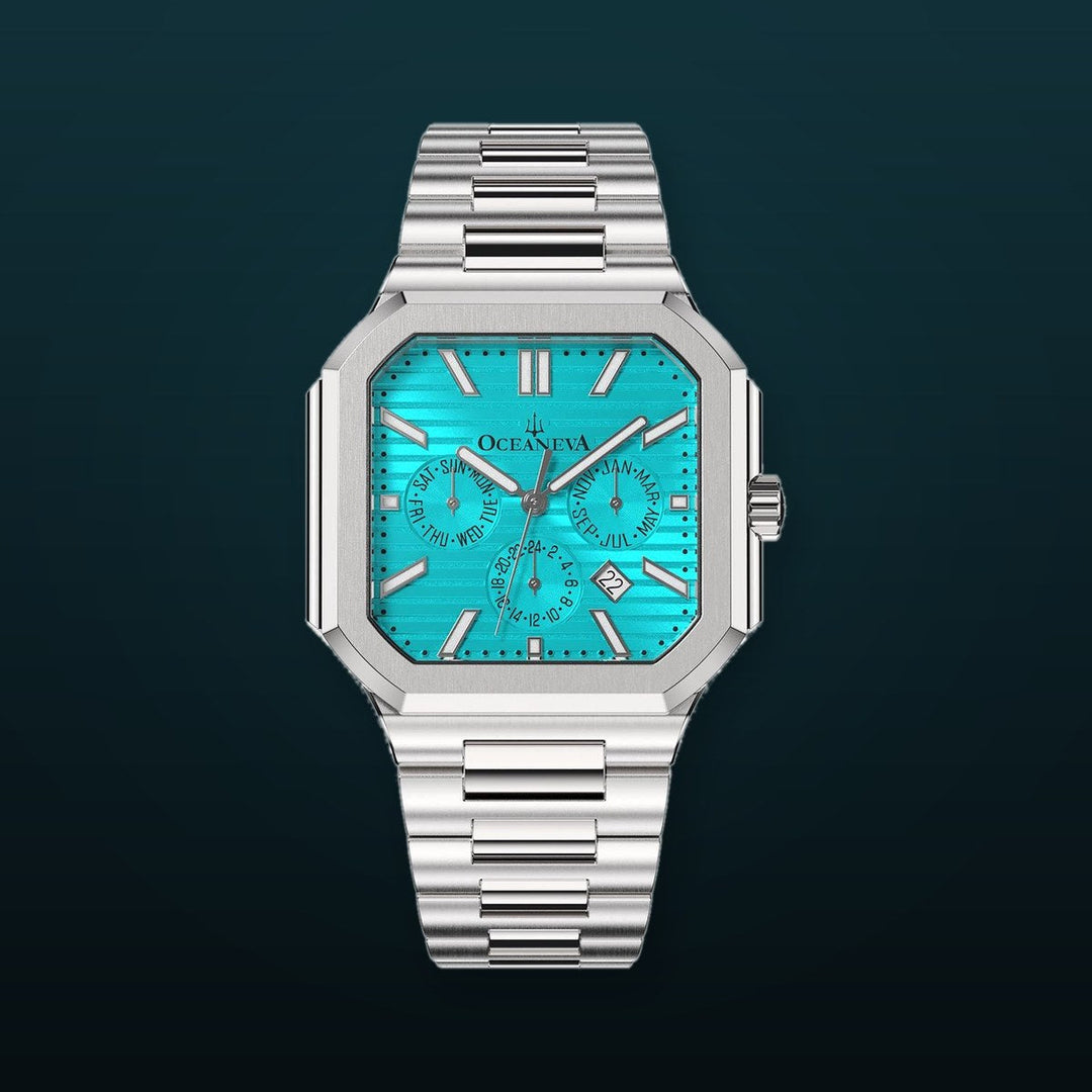 Tenuis Automatic Calendar Thin Watch Teal/Silver Teal/Silver | Teal Dial