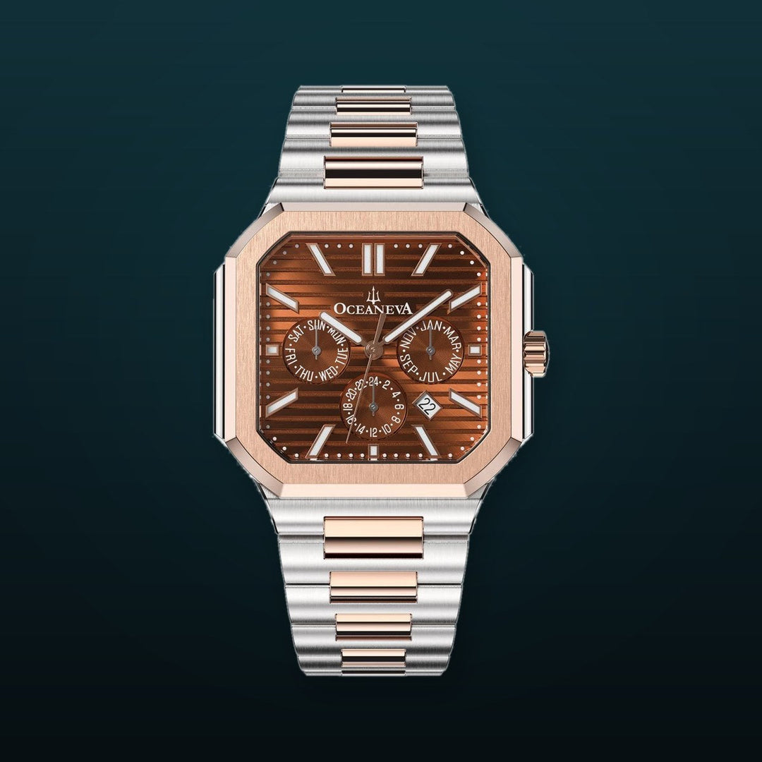 Tenuis Automatic Calendar Watch with Rose Gold Bezel | Brown Dial
