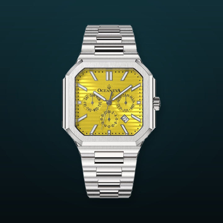 Tenuis Automatic Calendar Silver Bezel | Yellow Dial