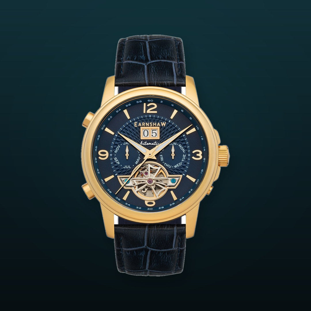 City Of London Marylebone Grand Date Calendar Open Heart Automatic Blue / Genuine Leather Strap | Blue Dial