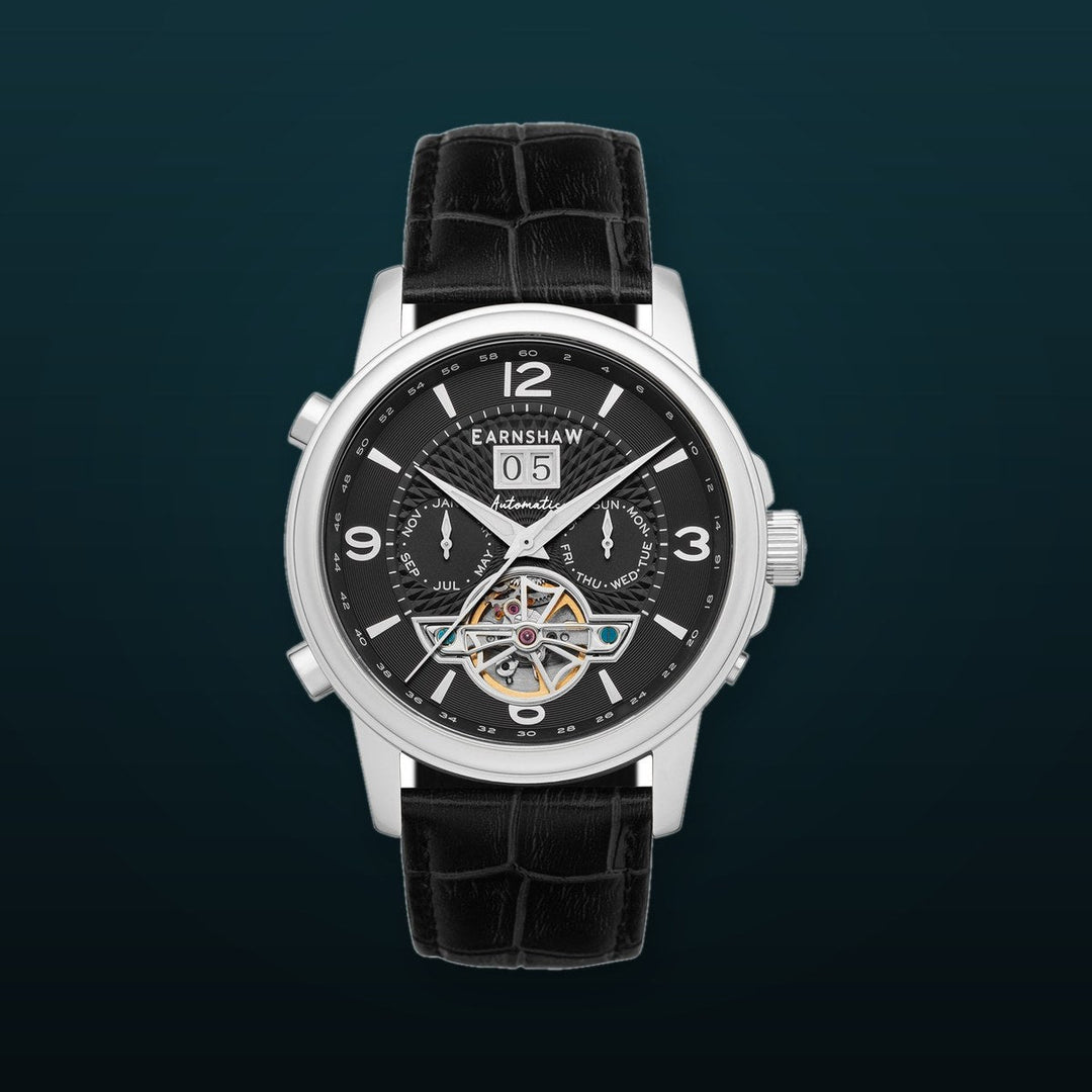 City Of London Marylebone Grand Date Calendar Open Heart Automatic Black / Genuine Leather Strap | Black Dial
