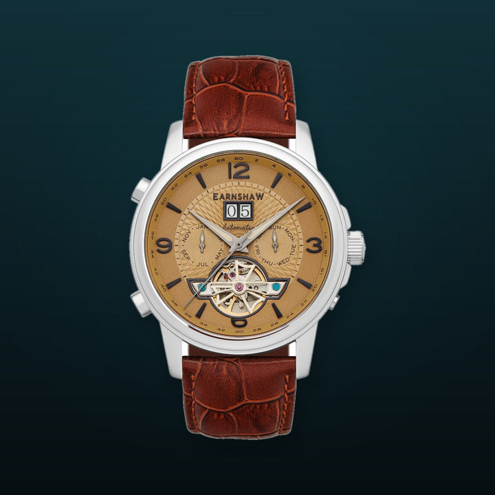 City Of London Marylebone Grand Date Calendar Open Heart Automatic Brown / Genuine Leather Strap | Brown Dial