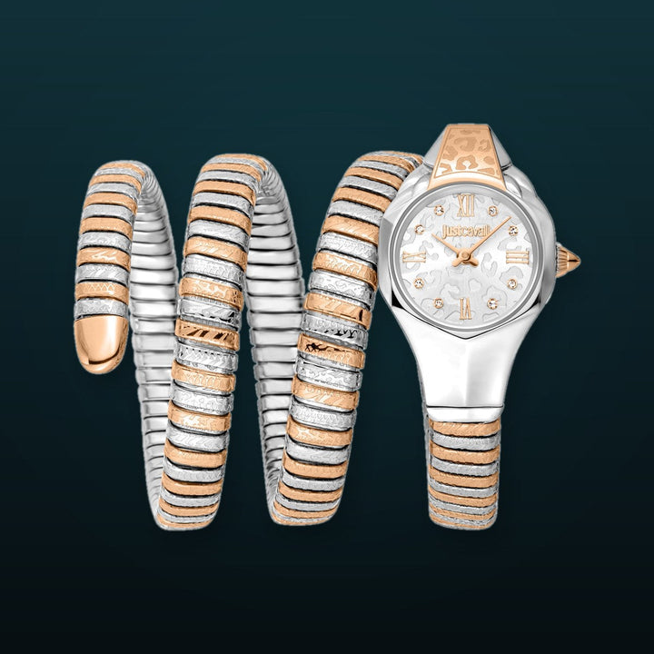Just Cavalli 22mm / Silver and Rose Gold / Silver Silver Dial