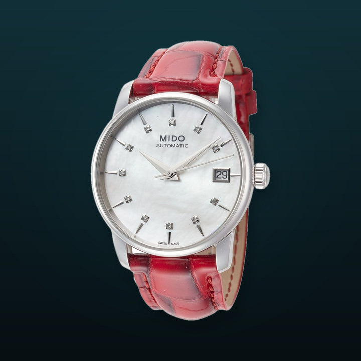 Baroncelli 33mm / White Mother-of-Pearl / Red | White Mother-of-Pearl Dial