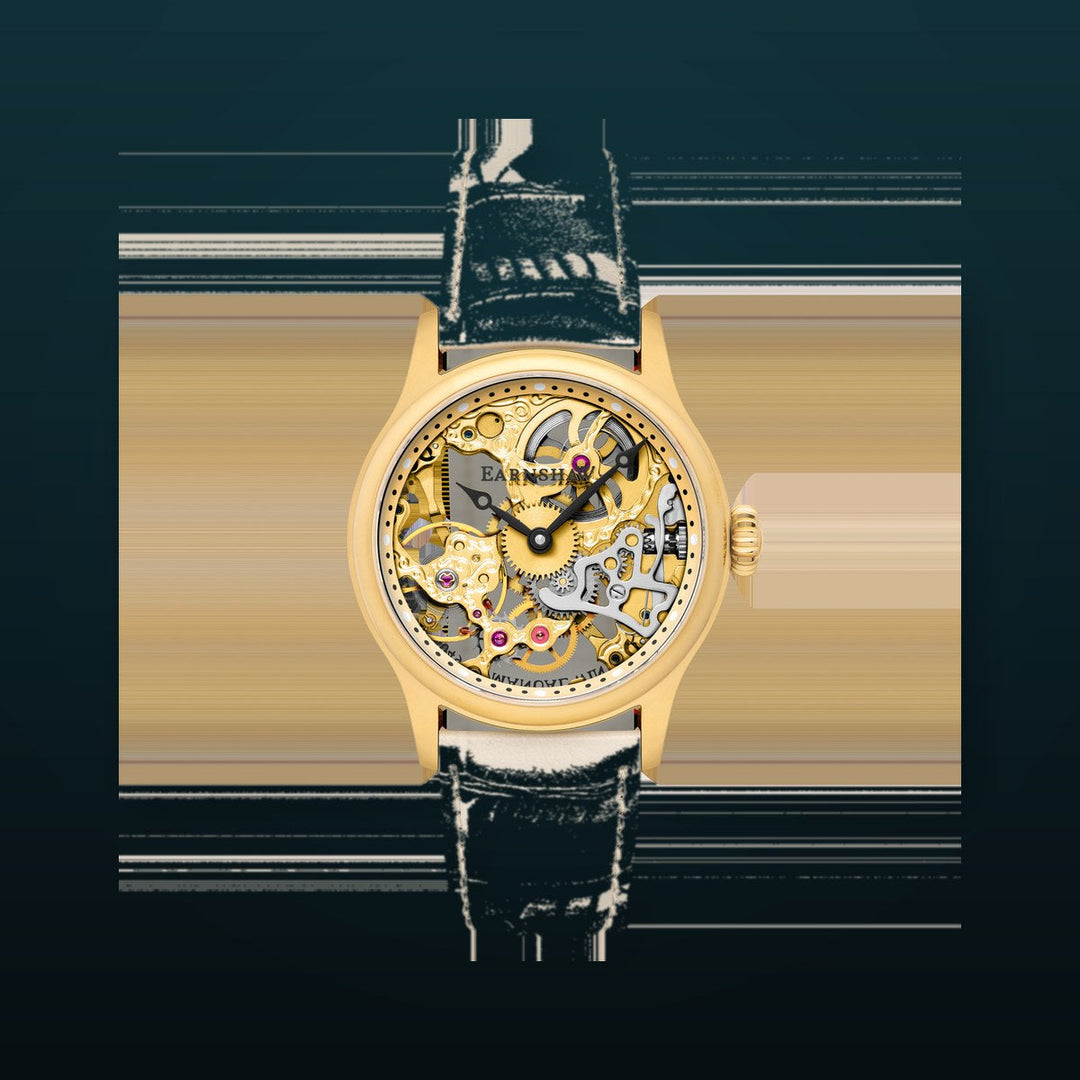 Bauer Mechanical Skeleton Gold / Genuine Leather Gold Dial