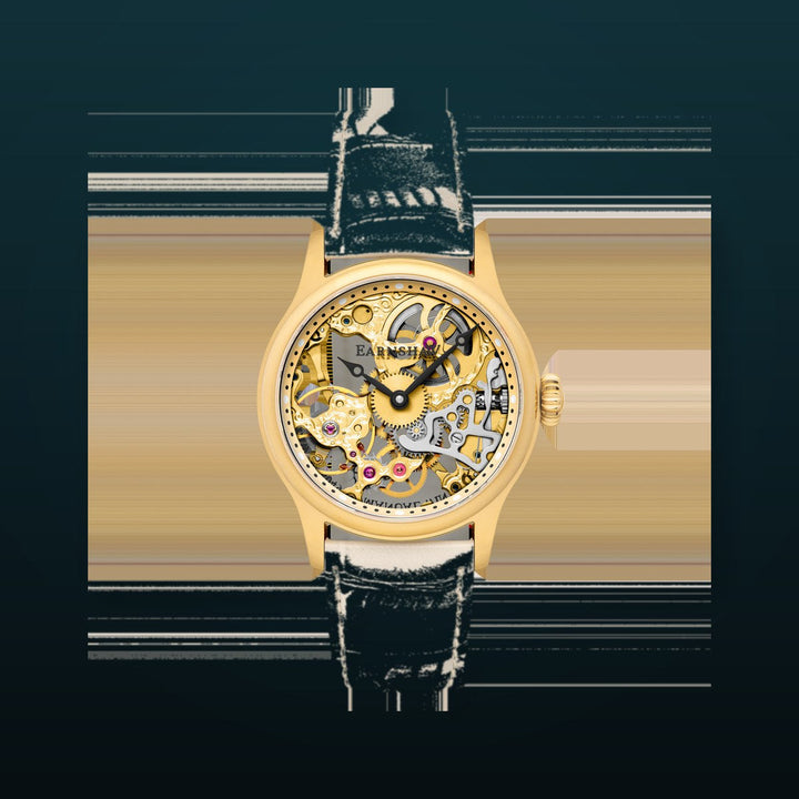 Bauer Mechanical Skeleton Gold / Genuine Leather Gold Dial