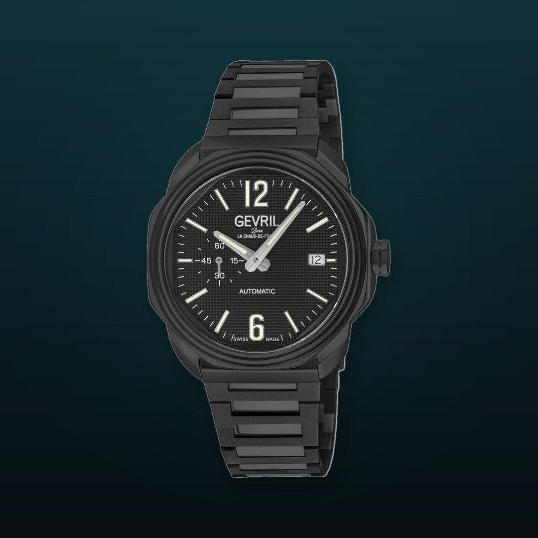 Roosevelt Gevril IPBLK Case, IPBLK Bezel, Black checkered dial, IPBLK Bracelet. | Black Dial