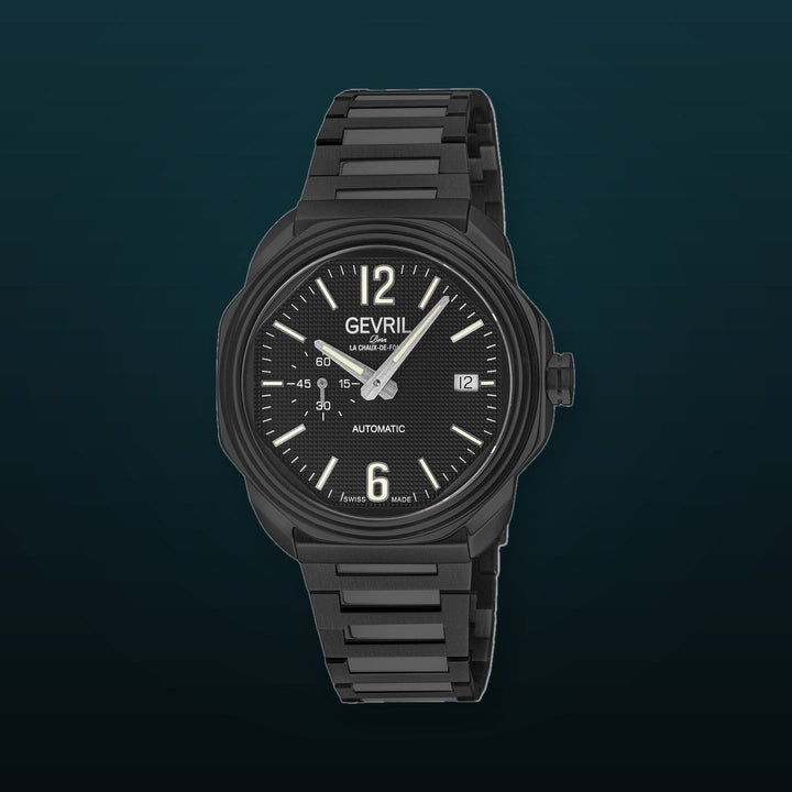 Roosevelt Gevril IPBLK Case, IPBLK Bezel, Black checkered dial, IPBLK Bracelet. | Black Dial