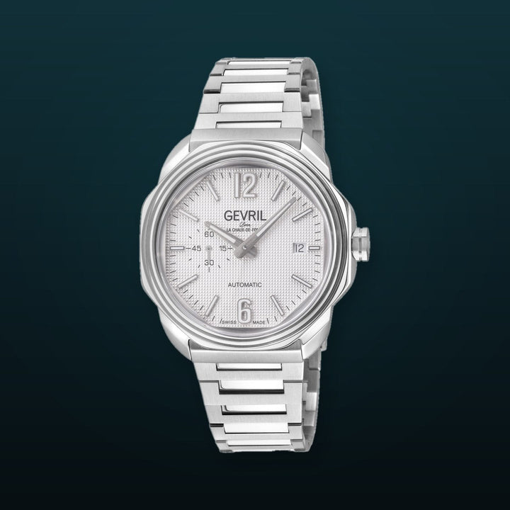 Roosevelt Gevril SS Case, SS Bezel, White checkered dial, SS Bracelet. White Dial