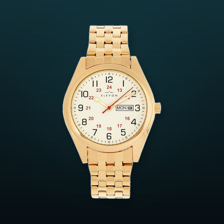 Gann Bracelet Watch w Day/Date Gold/White | White Dial