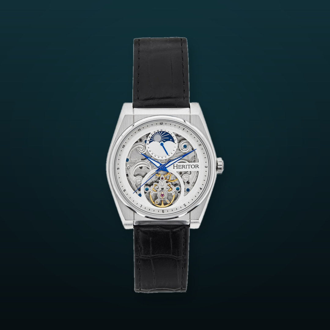 Daxton Semi Skeleton Black/White | White Dial