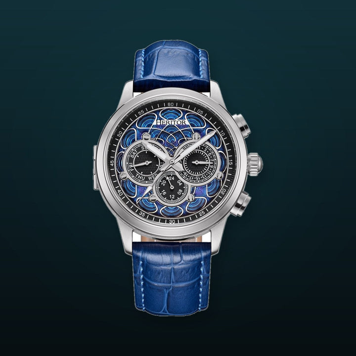 Apostle Custom Enamel Dial Watch Blue/Silver | Multi-colored Dial