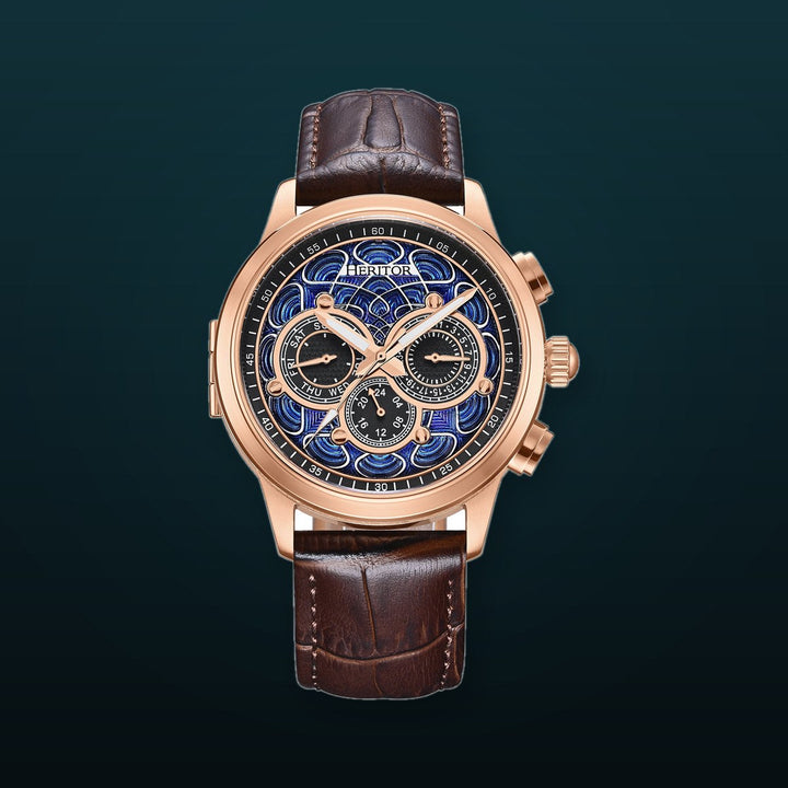 Apostle Custom Enamel Dial Watch Brown/Blue | Multi-colored Dial