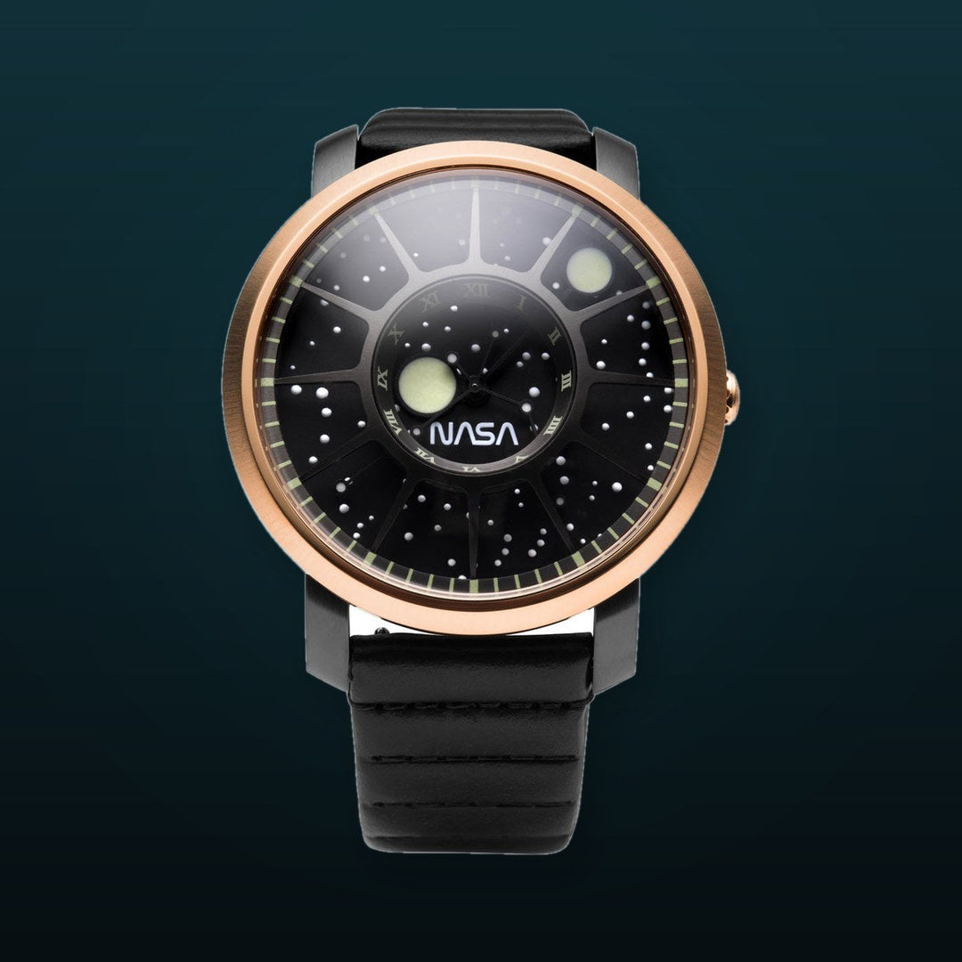 NASA Trappist-1 Sapphire Lunar Module rose gold/gunmetal/black silicone strap | Black Dial