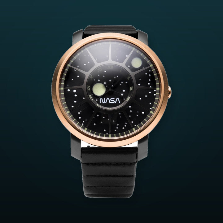 NASA Trappist-1 Sapphire Lunar Module rose gold/gunmetal/black silicone strap | Black Dial