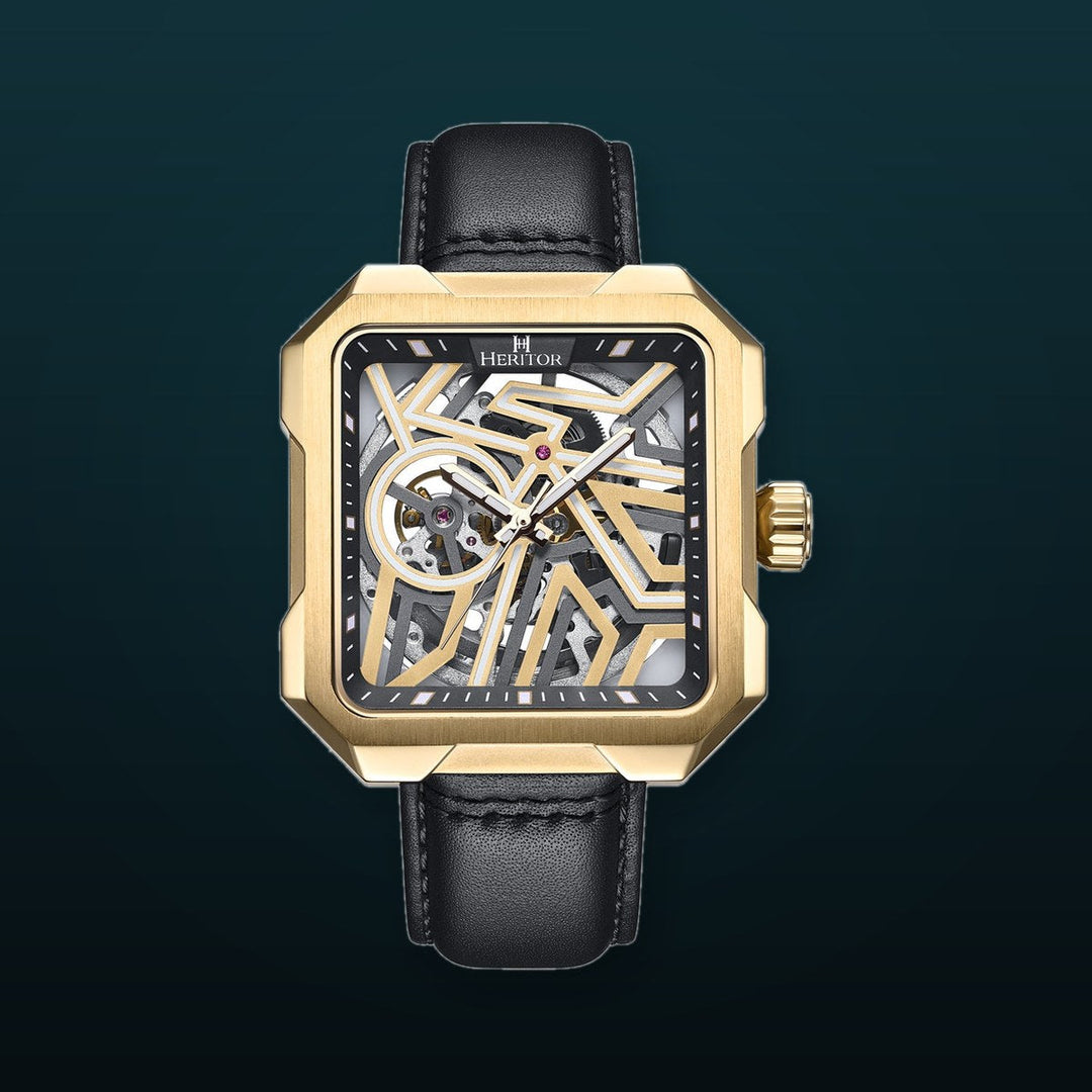 Campbell Leather-Band Skeleton Watch Gold | Gold Dial