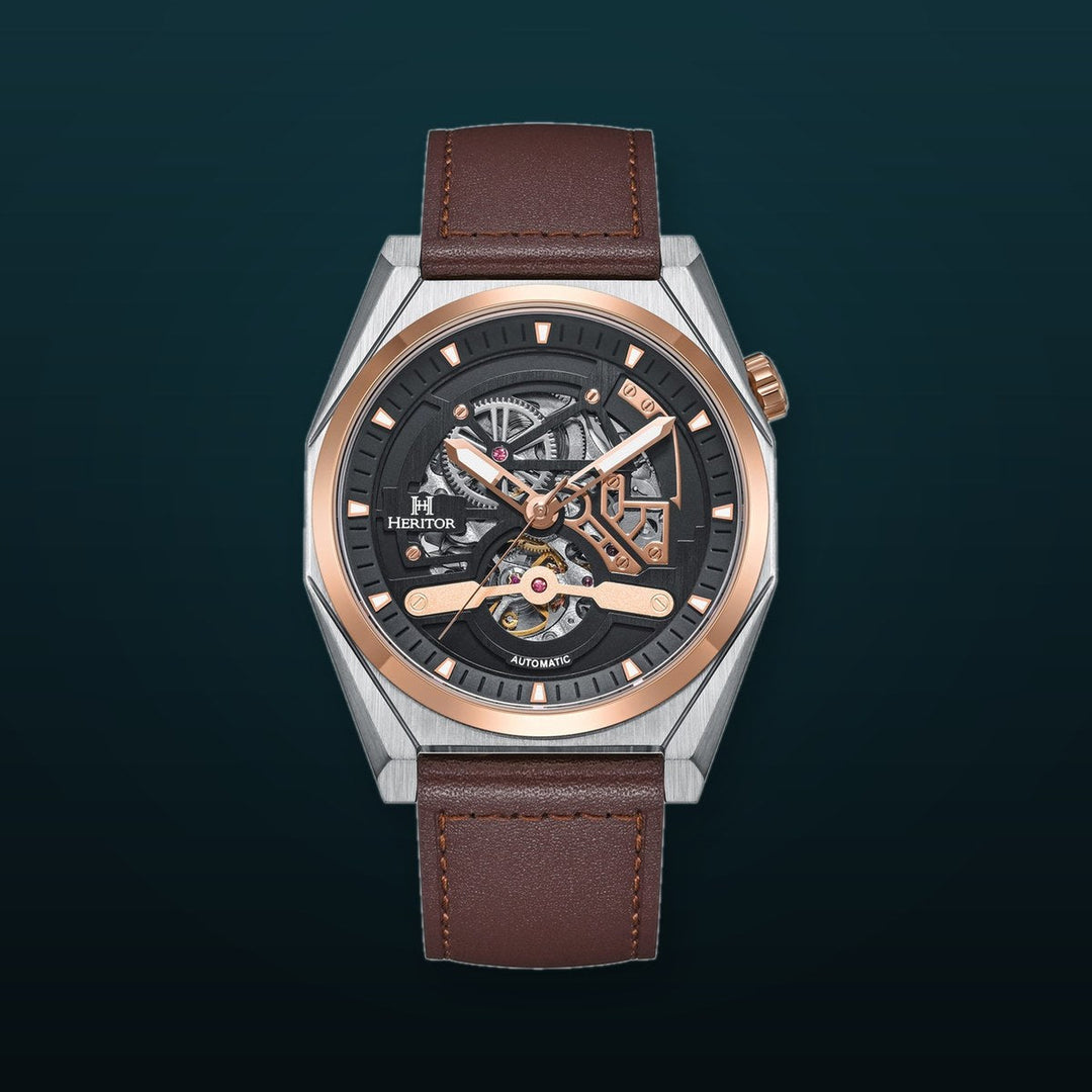 Amadeus Skeleton Watch Brown / Rose Gold | Black Dial