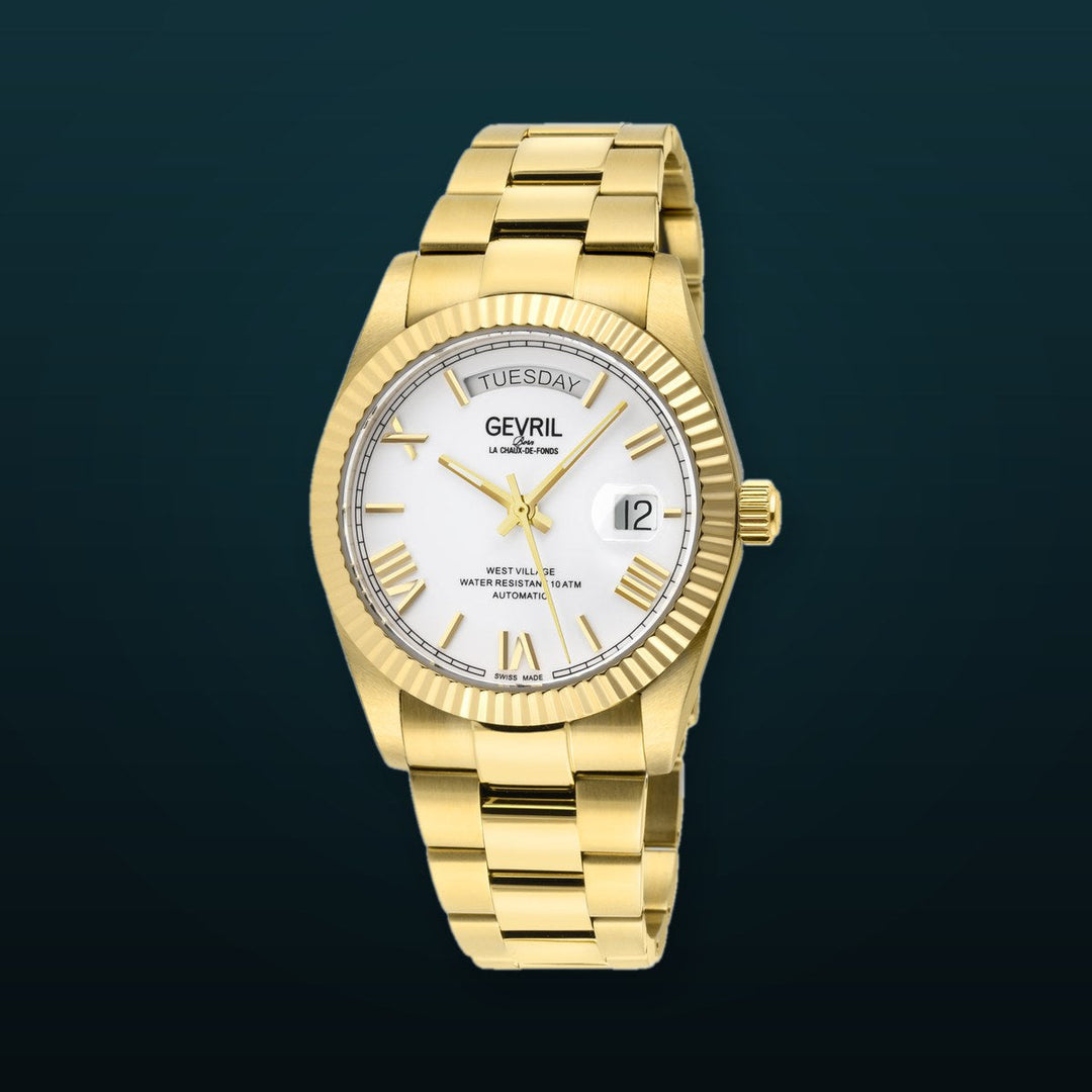 West Village Automatic Gevril Sellita SW240 Swiss Made Automatic Watch White magnify date sapphire crystal | White Dial