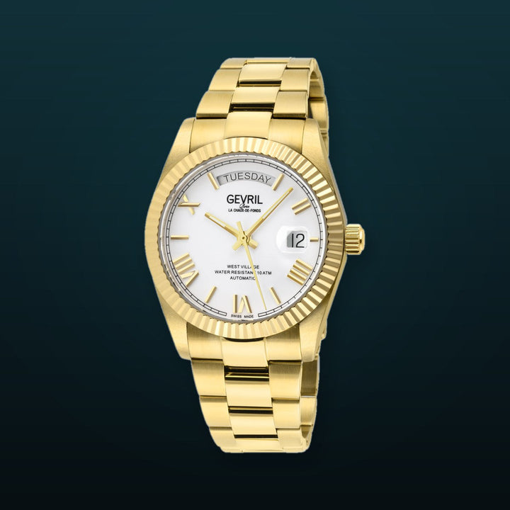 West Village Automatic Gevril Sellita SW240 Swiss Made Automatic Watch White magnify date sapphire crystal | White Dial