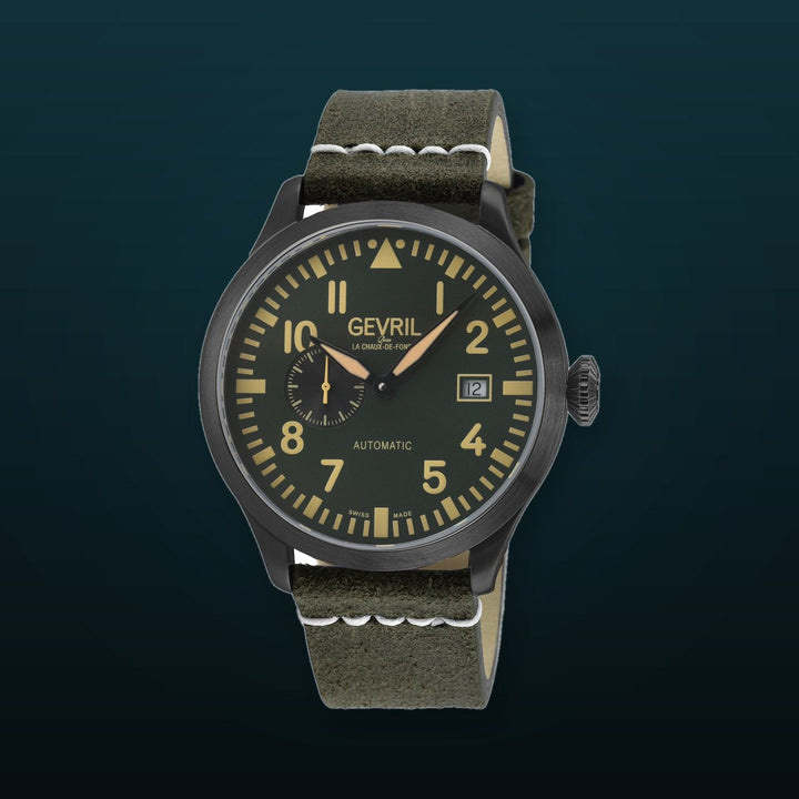 Vaughn Swiss automatic SA110, Green Dial, Black Handmade Leather Strap | Green Dial