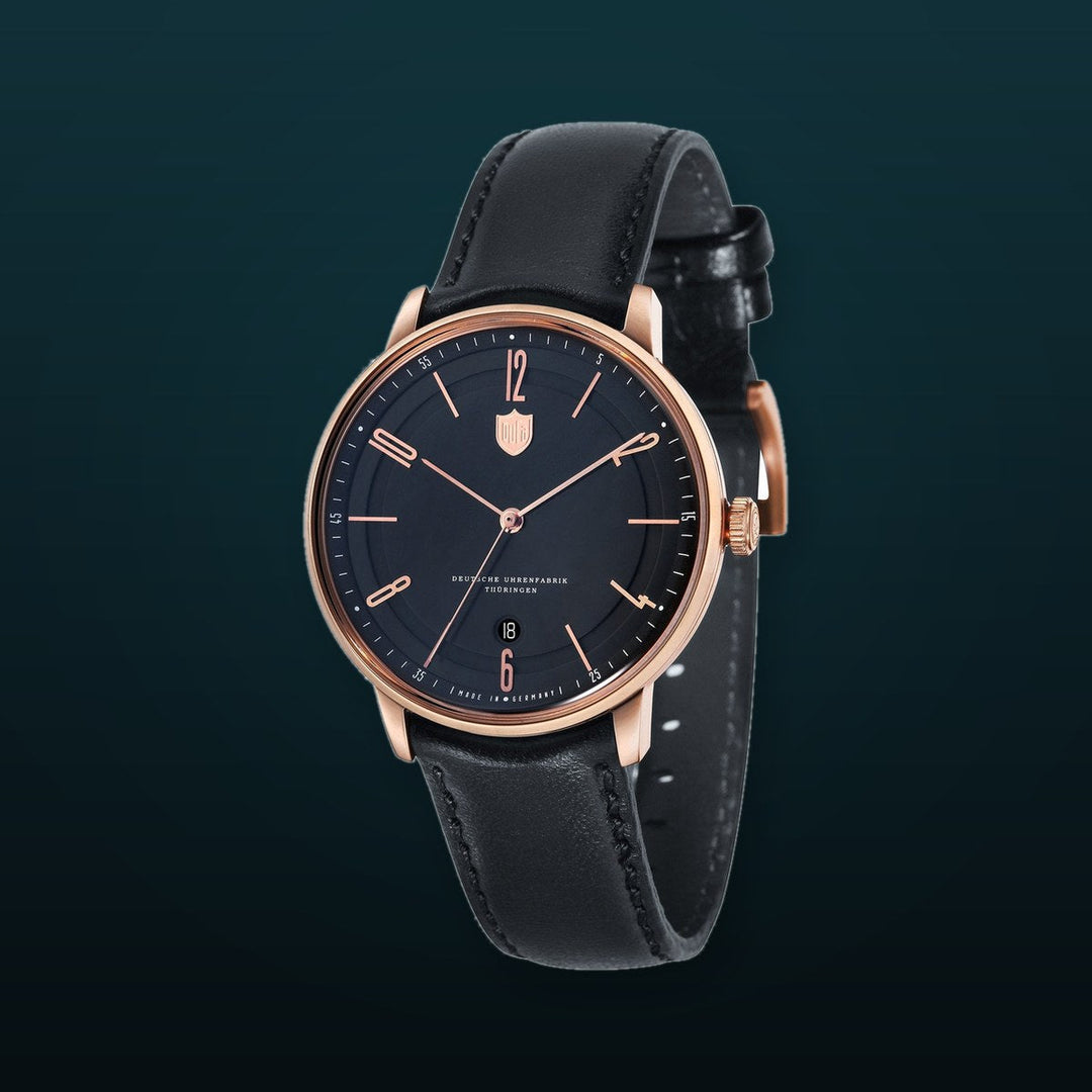 Bayer Swiss Automatic Black Band, Black Dial, RG Case
