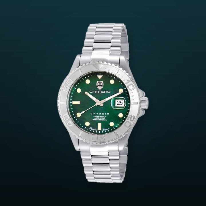 Catania MOP Silvertone-White | Green Dial