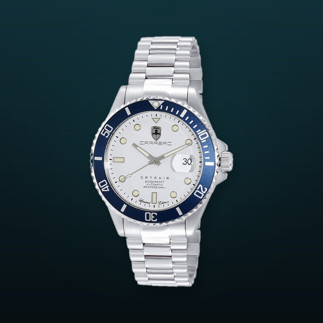 CATANIA -PD SILVER TONE/WHITE-BLUE | White Dial