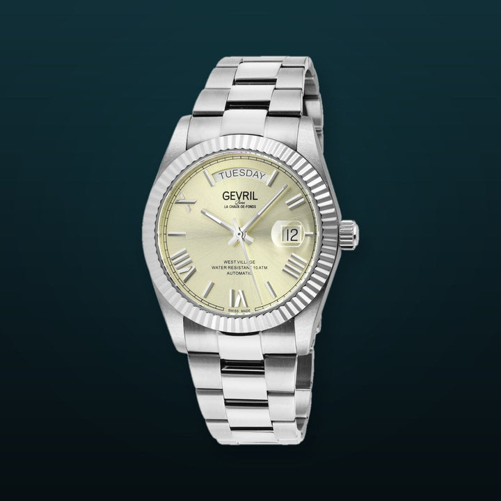 West Village Automatic Gevril Sellita SW240 Swiss Made Automatic Watch Ivory magnify date sapphire crystal | Ivory Dial