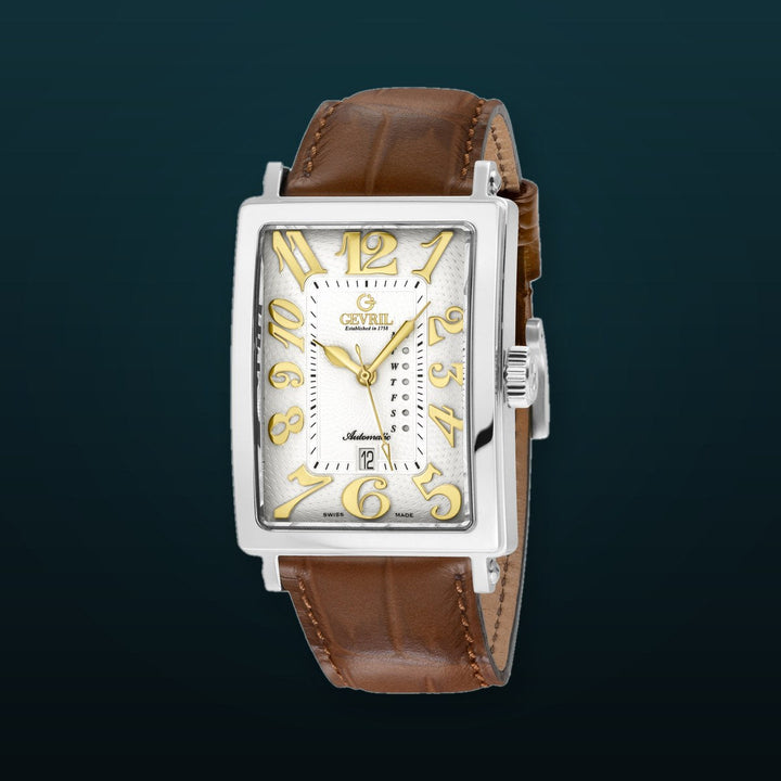 Avenue of Americas Gevril Men's Avenue of America's Modified Custom Sellita SW220-1, Swiss Automatic, SS Case, Silver/Gold Dial, Day-Date | White Dial
