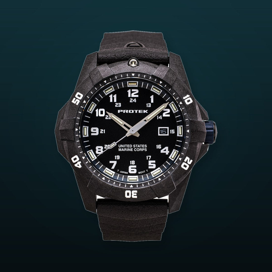 USMC Carbon Dive CARBON CASE/BLACK & BLUE DIAL/BLACK STRAP | BLACK/BLUE Dial